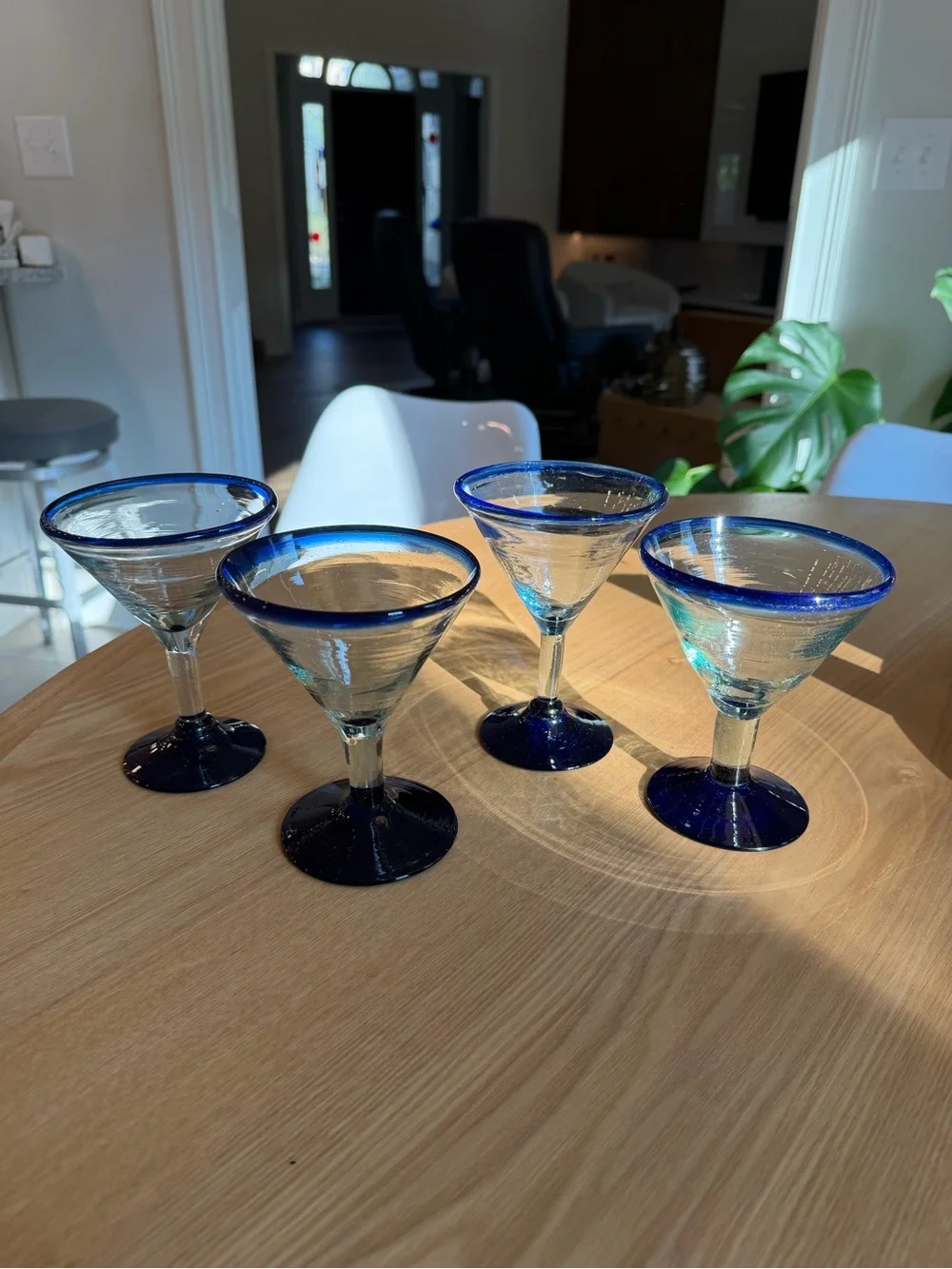 Vintage Mexican Hand Blown Margarita/Martini Glasses with Cobalt Blue Rim & Base